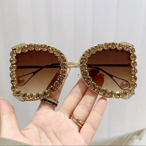 Turquoise Crystal-Embellished Oversized Women's Sunglasses